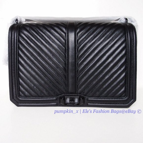NWT Rebecca Minkoff Chevron Jumbo Quilted Leather Shoulder Bag BLACK BLACK AUTH! - Picture 6 of 14